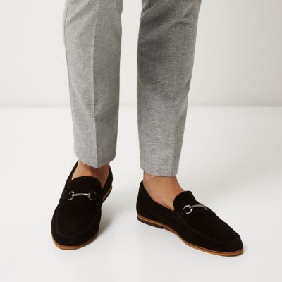 Black suede snaffle loafers